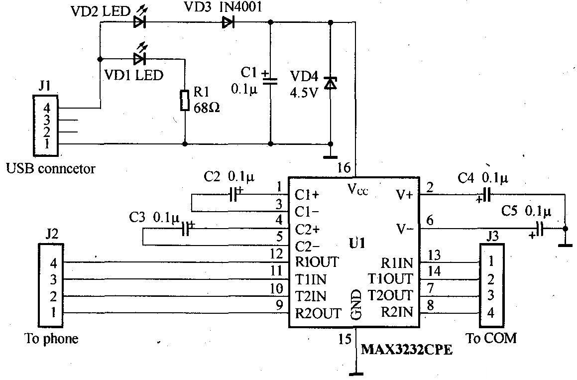 Computer USB port to mobile phone interface conversion circuit