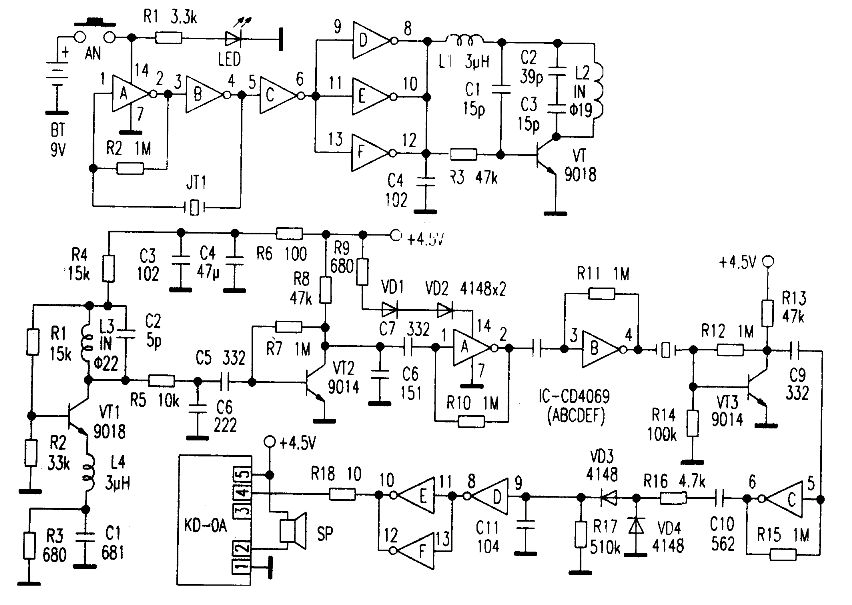 A wireless doorbell circuit