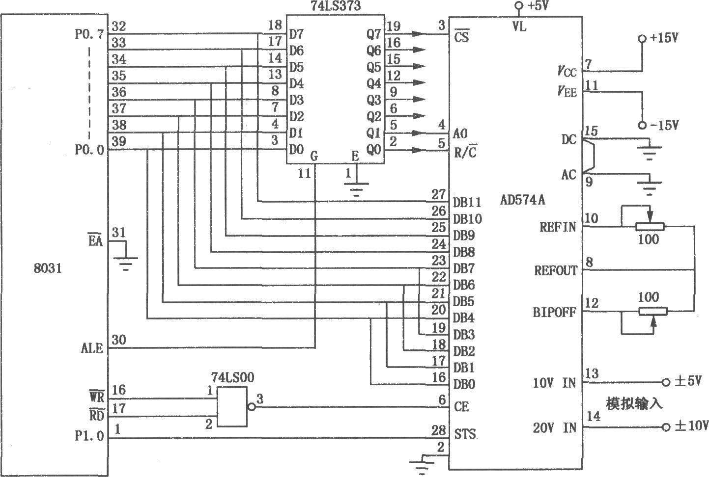 Interface circuit between AD574A and single chip microcomputer