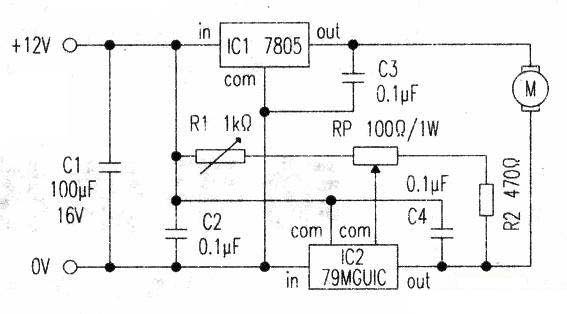 DC motor drive circuit composed of integrated voltage stabilizing circuit