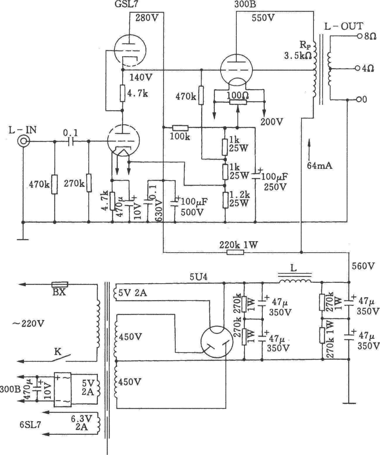 Tube single-ended class A 300B power amplifier circuit