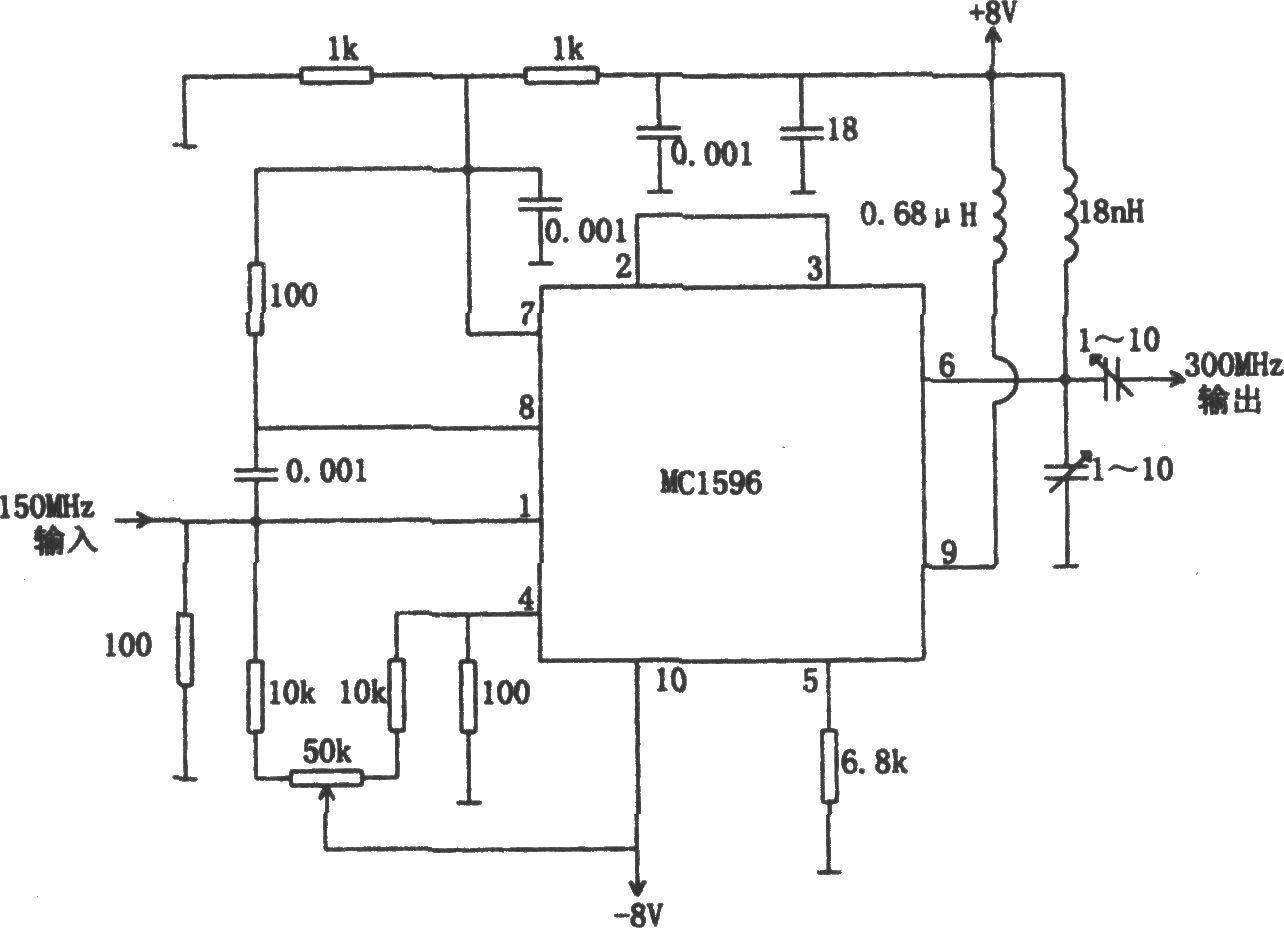 150-300MHz frequency multiplier composed of MC1596