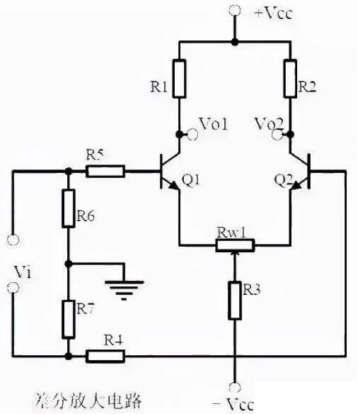 Circuit diagram of a differential amplifier circuit