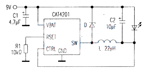 LED constant current drive circuit composed of ON Semiconductor CAT4201