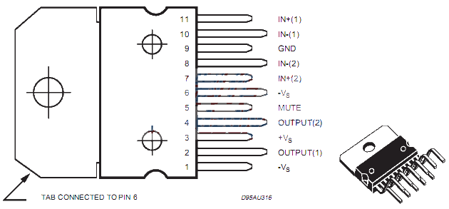 TDA7265 dual-channel audio power amplifier integrated circuit