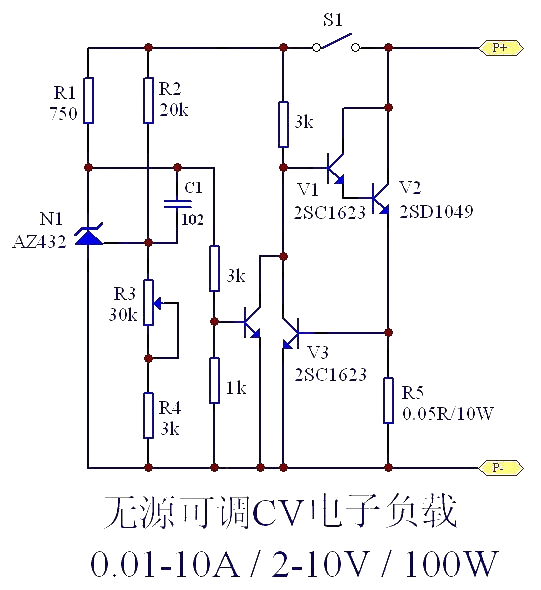 Homemade passive adjustable constant voltage electronic load