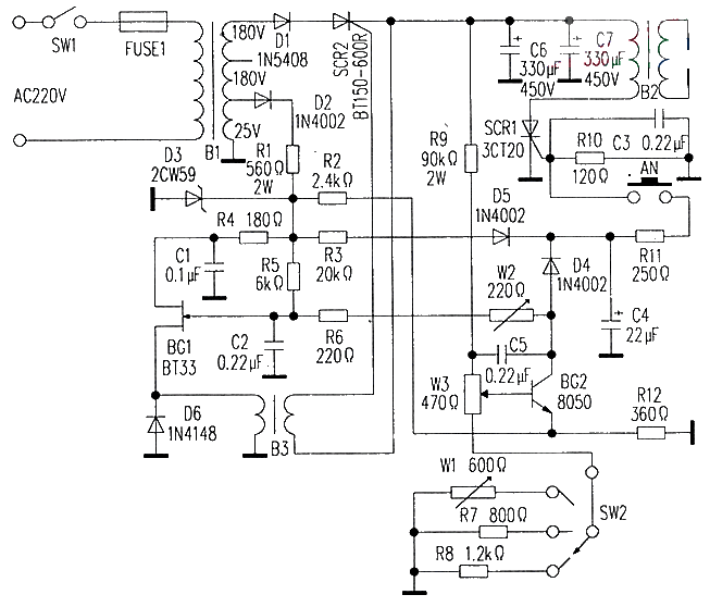 Clever spot welding machine circuit