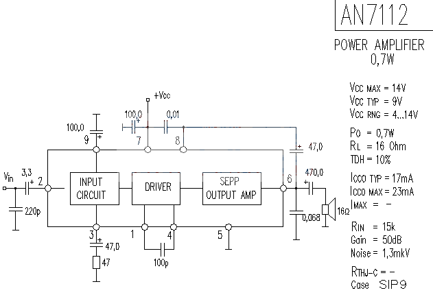 AN7112 small power amplifier circuit diagram