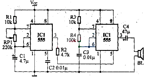 NE555 makes emergency vehicle alarm sound generator