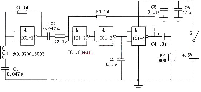 CD4011 application circuit - inductive wireless headphone circuit