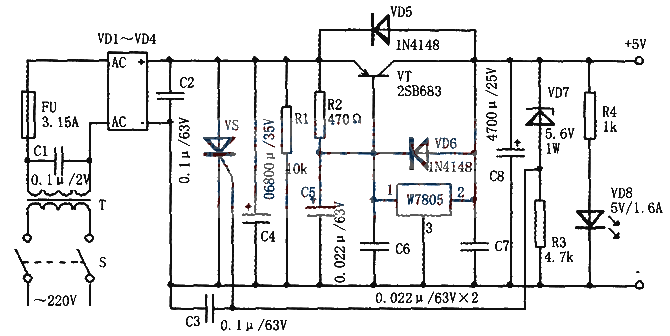 5V regulated power supply with protection function