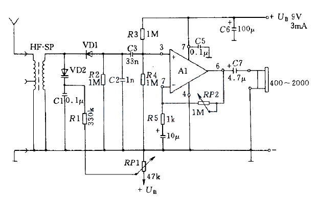 Simple medium wave radio circuit using varactor diode and TL081 linear op amp