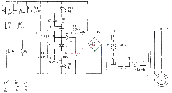 Water level automatic controller composed of NE555