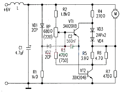 Micro DC motor speed stabilization circuit