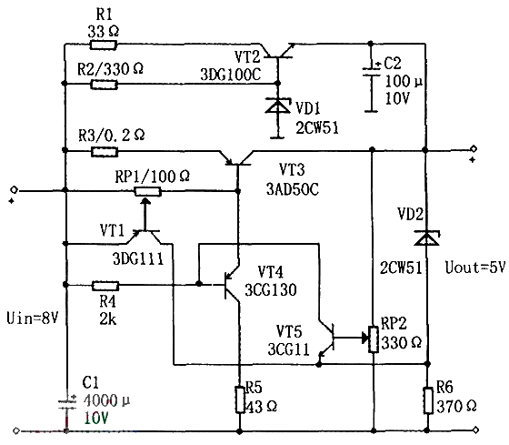 Adjustable voltage stabilizing circuit that can automatically recover after a short circuit