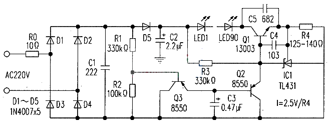 Constant current LED lamp driver circuit with soft start and anti-shock