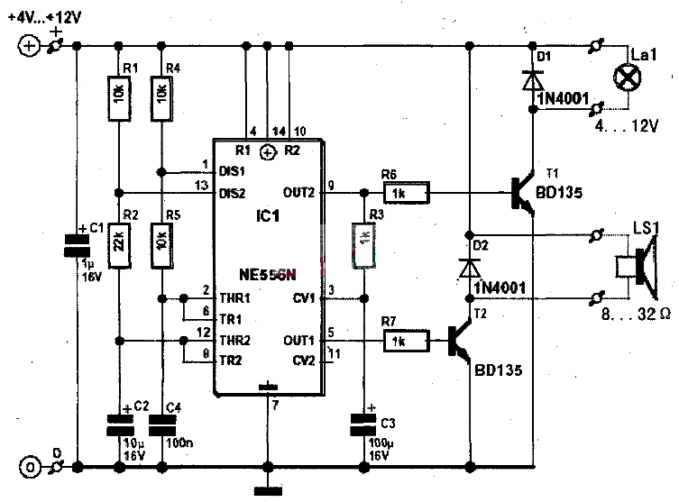 NE556 Police siren sound generator