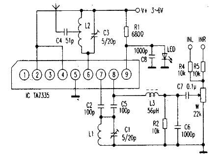 FM transmitter circuit made with TA7335 integrated circuit