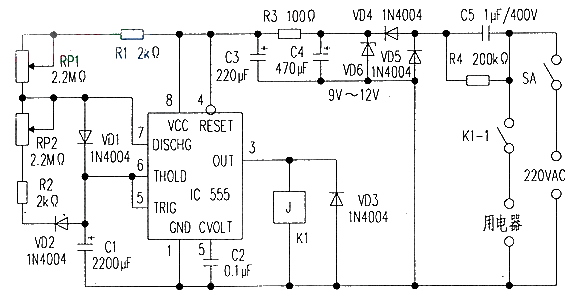 NE555 makes electrical intermittent operation controller