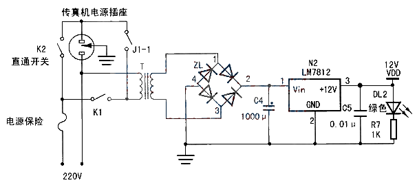 Practical and convenient fax machine power supply control circuit