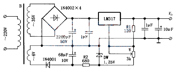 Power supply made of LM317 and adjusted from 0V