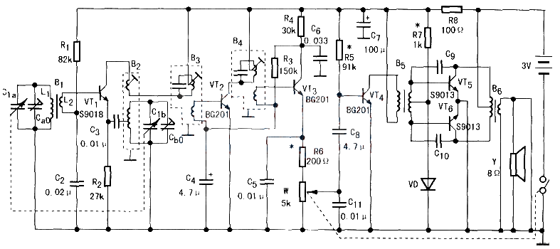 Circuit principle and production of six-tube radio