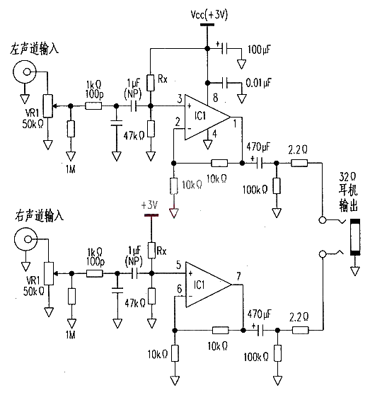 3V powered headphone amplifier