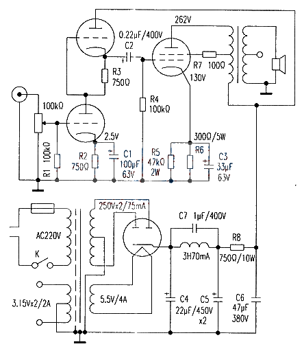 6N1+6P1 tube amplifier circuit