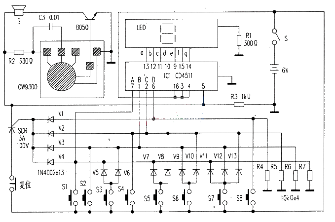 Simple eight-way digital display buzzer