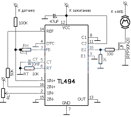 TL494 DC motor PWM speed regulation circuit