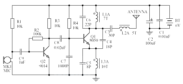 1000m single tube oscillator FM transmitter circuit