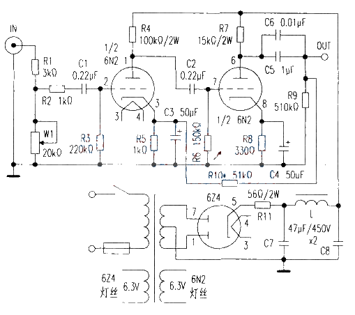 6N2 tube preamplifier circuit diagram