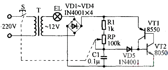 Quartz lamp dimming circuit made of transistor