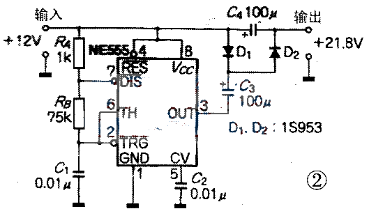 Voltage doubler rectifier circuit composed of NE555