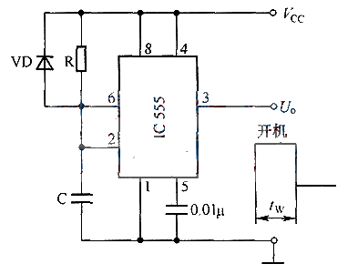 The power-on delay output low level circuit composed of NE555