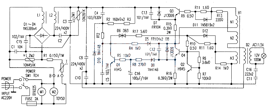 Introduction and troubleshooting of fiber optic lamps (half-bridge transformer circuit diagram)