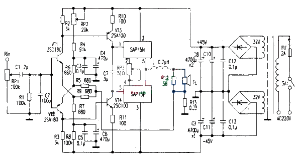 50W power amplifier circuit composed of SAP15