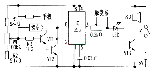 NE555 makes a simple and practical acupoint detector