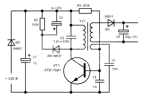 Simple switching power supply circuit diagram