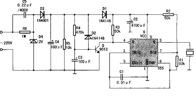 Using NE555 to make power failure and incoming call alarm circuit