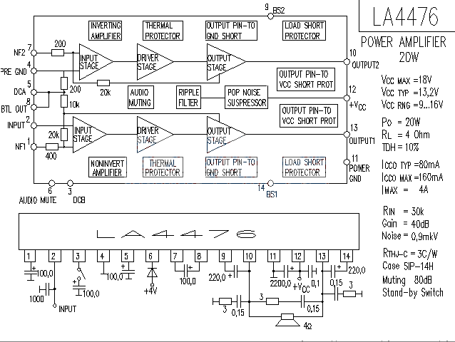 LA4476 audio power amplifier circuit diagram