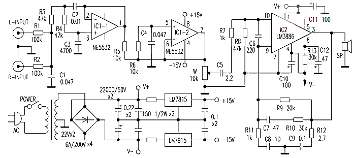 LM3886+NE5532 Subwoofer Amplifier