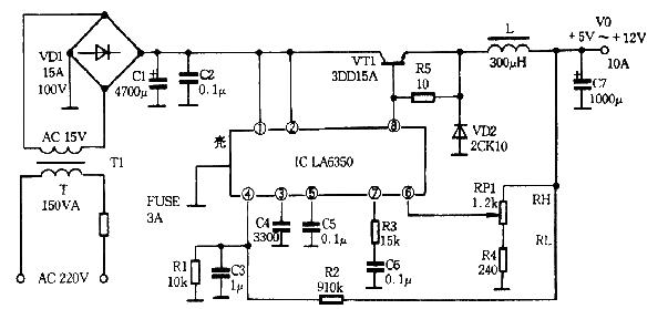 3DD15 and LA6350 make high-power switching regulated power supply