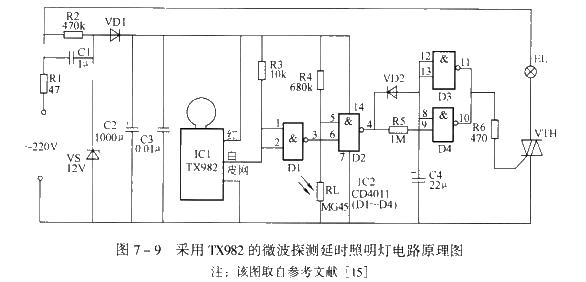 Microwave detection delay lighting using TX982