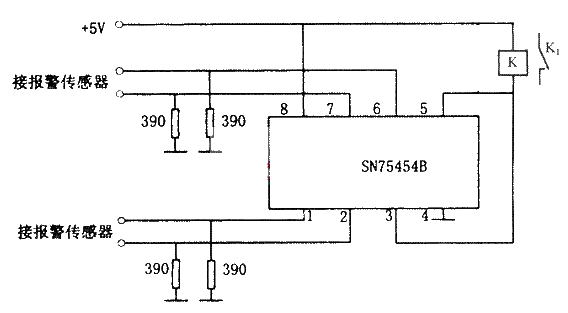 Four-way alarm composed of SN75454B