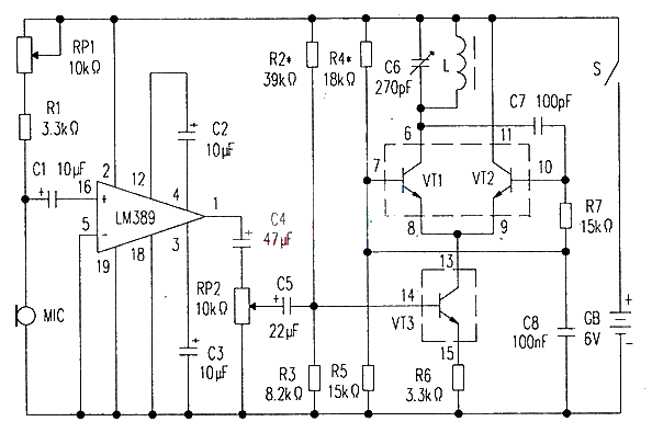 High-fidelity AM wireless microphone circuit