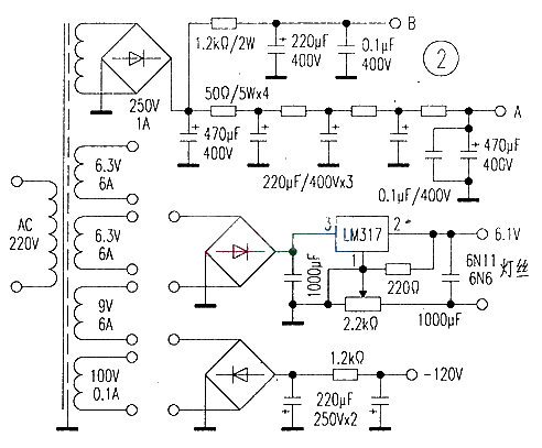 6N5P Class A push-pull 20W power amplifier power supply circuit diagram