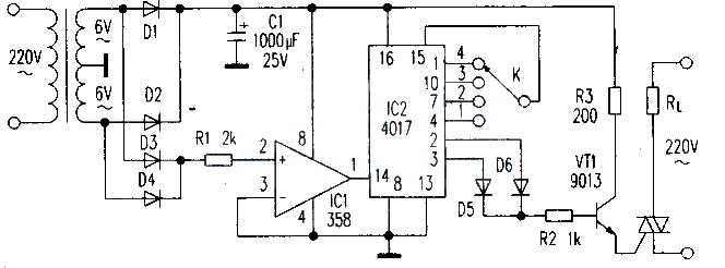 CD4017 simple and easy to make zero-crossing power regulation circuit