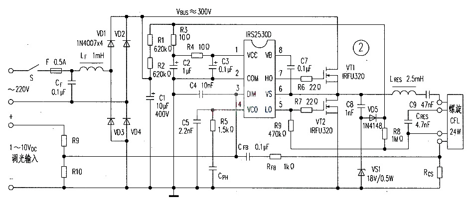 IRS2530D electronic ballast circuit diagram