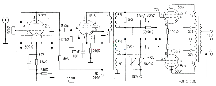 KT88 tube power amplifier circuit diagram